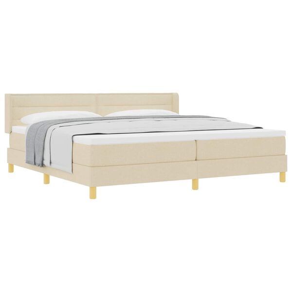 vidaXL Cama Box com colch&atilde;o com cabeceira Creme 200 x 200 cm Poli&eacute;ster
