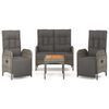 vidaXL 4 pcs conjunto de jantar p/ jardim c/ almofad&otilde;es vime PE cinza