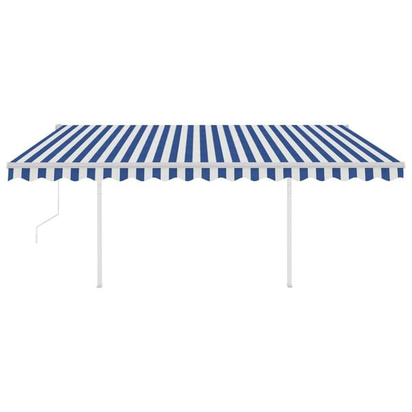 vidaXL Toldo retr&aacute;til autom&aacute;tico com postes 4,5x3,5 m azul e branco