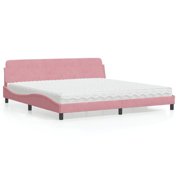 vidaXL Cama com colch&atilde;o Dover 200x200 cm veludo rosa