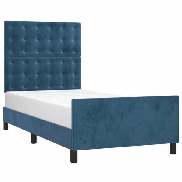vidaXL Estrutura de cama sem colch&atilde;o 90x190 cm veludo azul-escuro