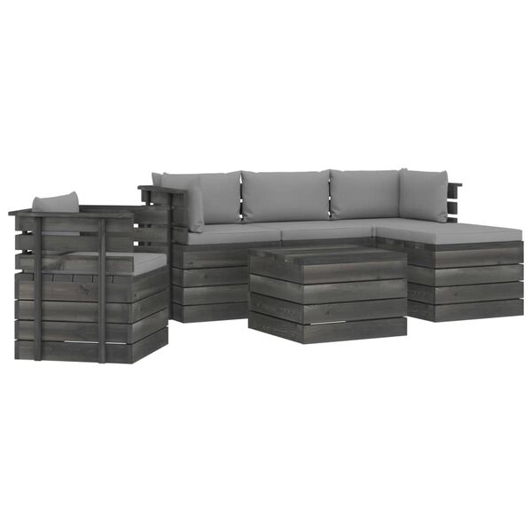 vidaXL 6 pcs conjunto lounge de paletes com almofad&otilde;es pinho maci&ccedil;o