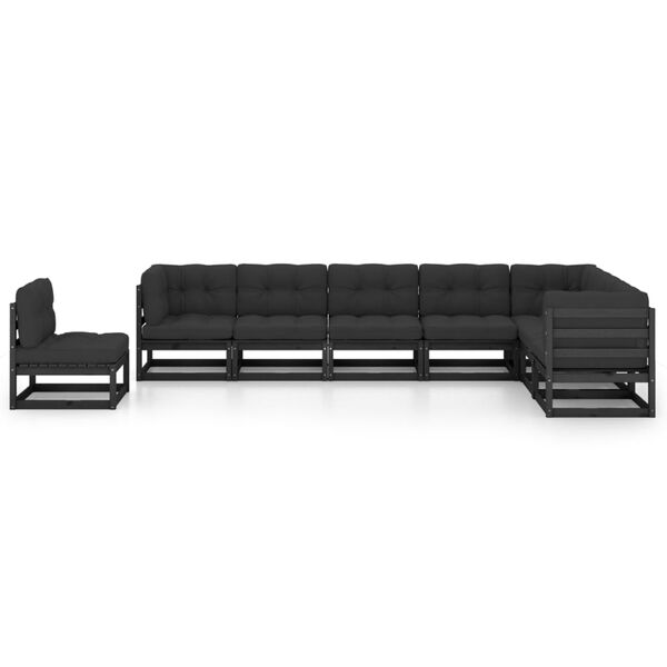 vidaXL 8 pcs conjunto lounge jardim c/ almofad&otilde;es pinho maci&ccedil;o preto