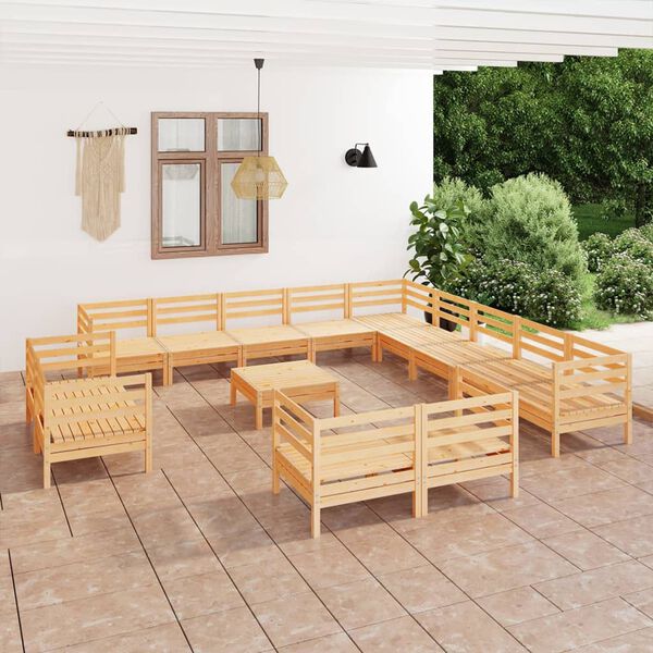 vidaXL 14 pcs conjunto lounge de jardim pinho maci&ccedil;o
