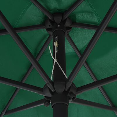 vidaXL Guarda-sol com luzes LED e mastro alumínio 270 cm verde