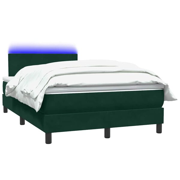 vidaXL Cama box spring c/ colch&atilde;o e LED 120x220 cm veludo verde-escuro