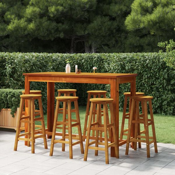 vidaXL 9 pcs conjunto de bar para jardim madeira de ac&aacute;cia maci&ccedil;a