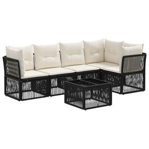 vidaXL Conjunto de Sof&aacute; de Jardim 6 unid. Preto vime PE