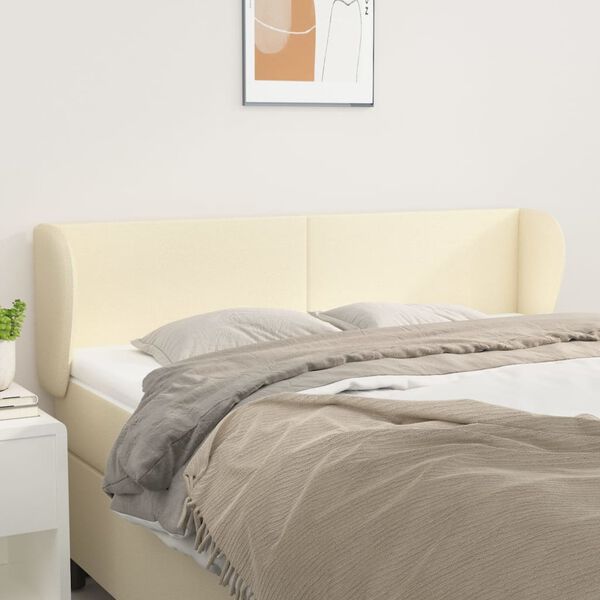 vidaXL Cabeceira de cama c/ abas couro artificial 147x23x78/88cm creme