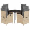 vidaXL 5 pcs conjunto de jantar p/ jardim com almofad&otilde;es vime PE bege