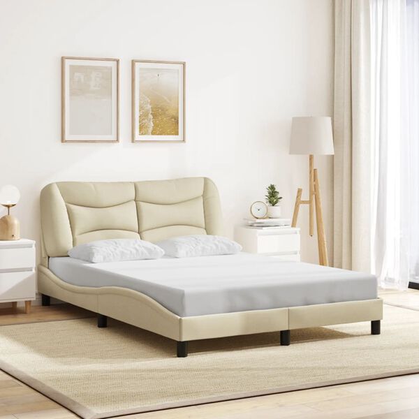 vidaXL Estrutura de cama sem colch&atilde;o Hvar 120x200 cm tecido cor creme