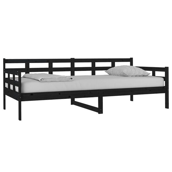 vidaXL Sof&aacute;-cama 90x200 cm madeira de pinho maci&ccedil;a preto