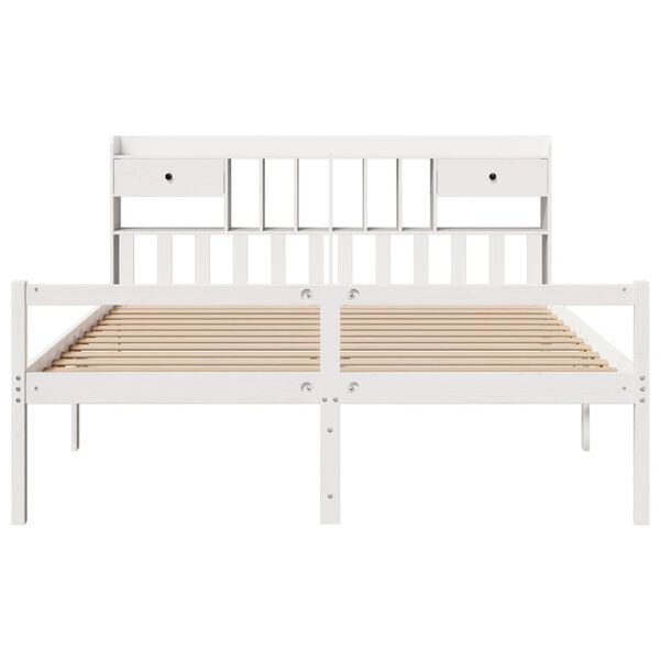 vidaXL Cama com estante sem colch&atilde;o 180x200 cm pinho maci&ccedil;o branco