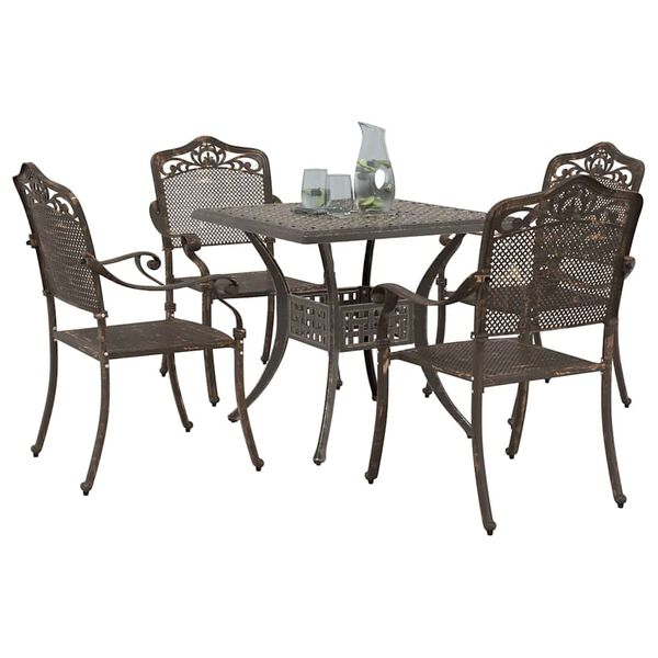 vidaXL Conjunto de Mesa de Jardim 5 pcs Bronze Alum&iacute;nio Fundido