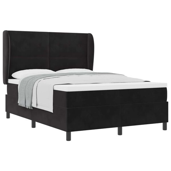 vidaXL Cama Box com colch&atilde;o com cabeceira Preto 190 x 140 cm Poli&eacute;ster