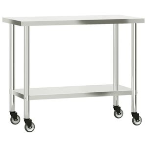 vidaXL Mesa de trabalho de cozinha c/ rodas 110x55x85cm a&ccedil;o inoxid&aacute;vel