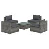 vidaXL 5 pcs conjunto lounge de jardim c/ almofad&otilde;es vime PE cinzento