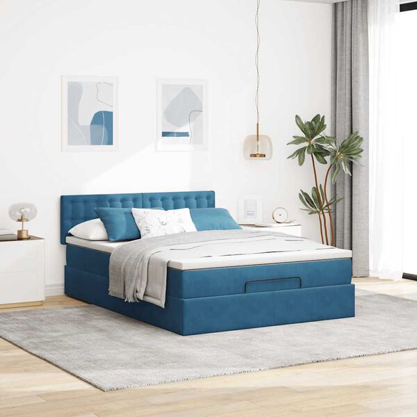 vidaXL Estrutura de cama otomana com colchão 140x190cm azul escuro