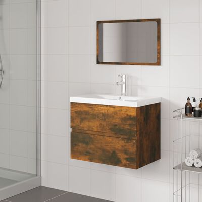 vidaXL Conjunto de móveis casa de banho derivados madeira cor fumado