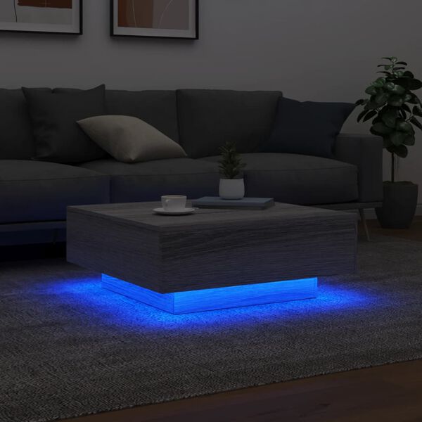 vidaXL Mesa de centro com luzes LED 80x80x31 cm cinzento sonoma