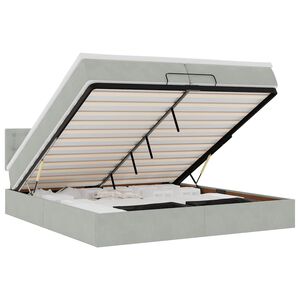 vidaXL Estrutura de cama otomana com colch&atilde;o 200x200 cm cinzento claro