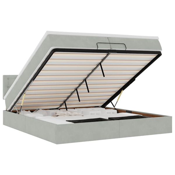 vidaXL Estrutura de cama otomana com colch&atilde;o 200x200 cm cinzento claro