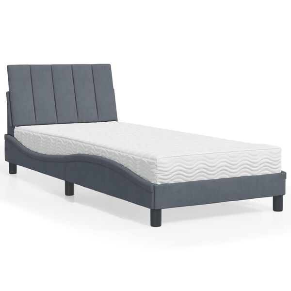 vidaXL Cama com colch&atilde;o Hanko 80x200 cm veludo cinzento-escuro