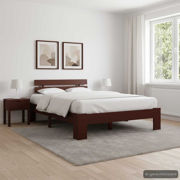 vidaXL Estrutura de cama 140x200 cm pinho maci&ccedil;o castanho-escuro