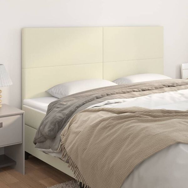 vidaXL Cabeceira Creme 200x5x118/128 cm Couro Sint&eacute;tico