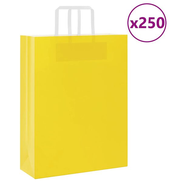 vidaXL Sacos de papel 250 unid com al&ccedil;as amarelo 32x12x42 cm