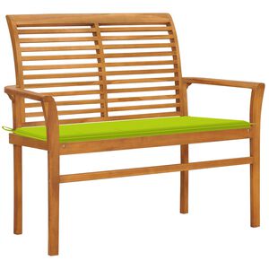 vidaXL Banco de jardim c/ almofad&atilde;o verde brilhante 112 cm teca maci&ccedil;a