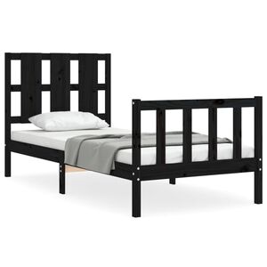 vidaXL Estrutura cama de solteiro c/ cabeceira madeira maci&ccedil;a preto