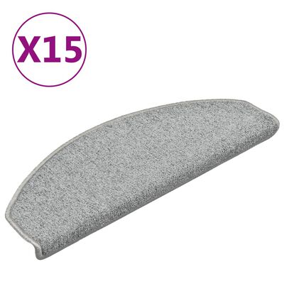 vidaXL Tapete/carpete para degraus 15 pcs 65x24x4cm cinzento-claro