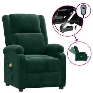 vidaXL Poltrona de massagens el&eacute;trica veludo verde-escuro