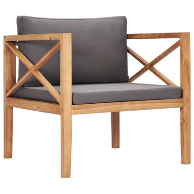 vidaXL Cadeira de jardim c/ almofadões cinzentos madeira teca maciça