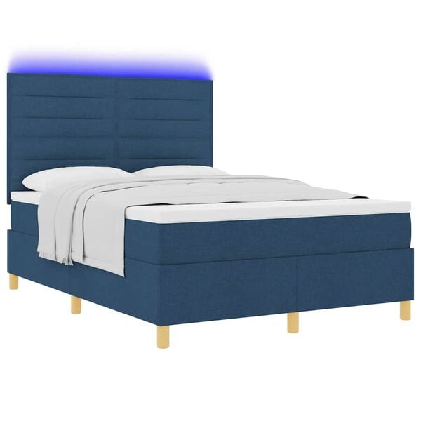 vidaXL Cama Box Spring LED com colch&atilde;o Azul 140 x 200 cm tecido