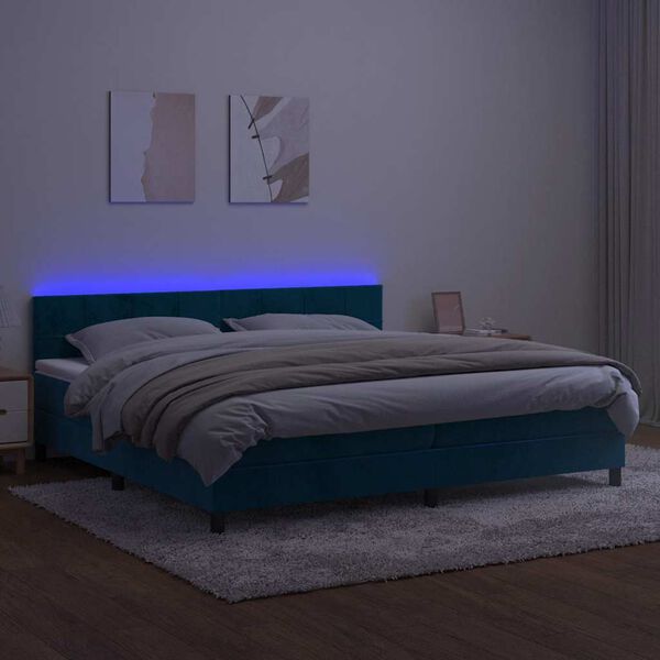 vidaXL Cama box spring c/ colch&atilde;o/LED 200x200 cm veludo azul-escuro