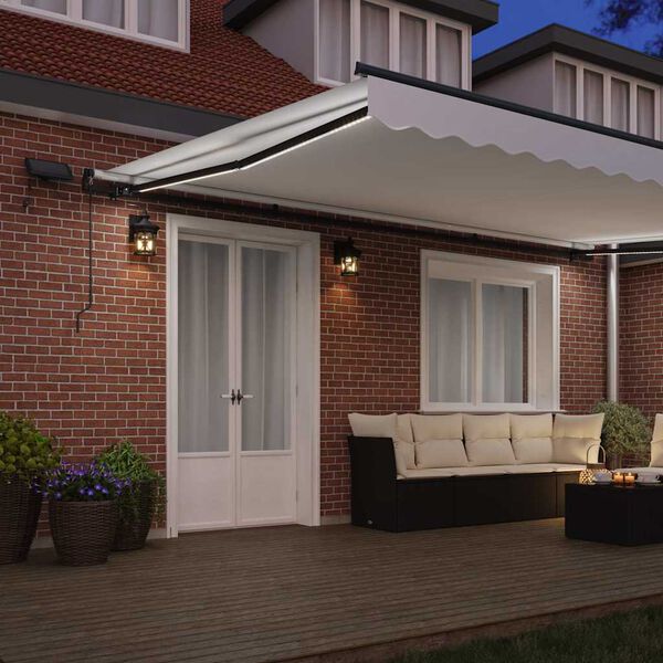 vidaXL Toldo Retr&aacute;til com luzes de tira LED Branco 500 &times;350 cm tecido