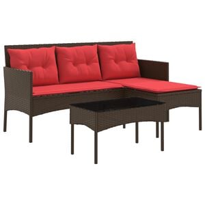 vidaXL Conjunto de Sof&aacute; de Jardim 2 pcs Marrom e Vermelho vime PE