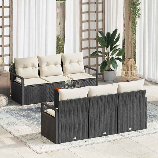vidaXL Conjunto de Sof&aacute; de Jardim 7 pcs Preto Rattan Sint&eacute;tico