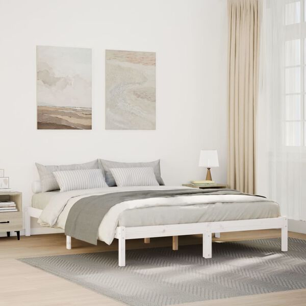 vidaXL Cama extra longa sem colch&atilde;o 160x220 cm pinho maci&ccedil;o branco