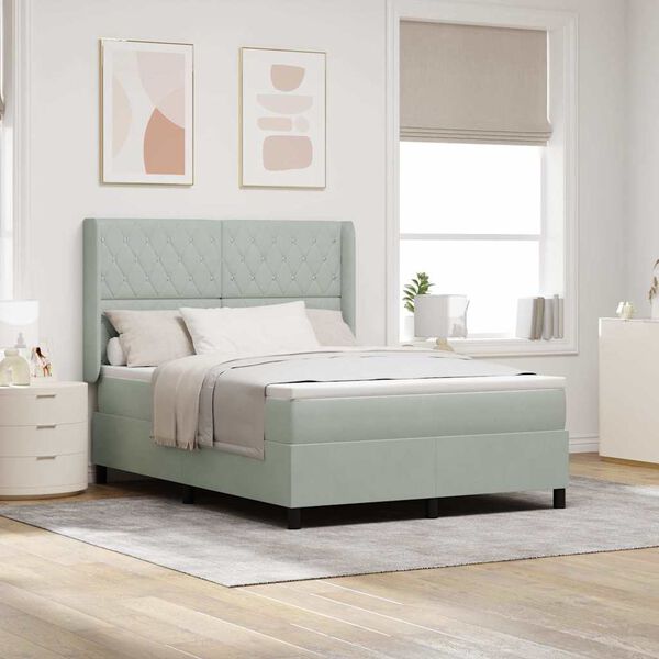 vidaXL Cama Box Spring com LED e Colch&atilde;o Cinzento-claro 140 x 200 cm