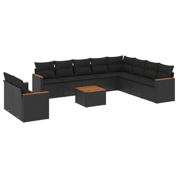 vidaXL 11 pcs conjunto sof&aacute;s de jardim c/ almofad&otilde;es vime PE preto