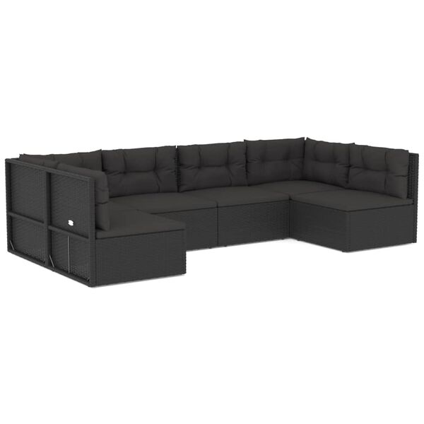 vidaXL 6 pcs conjunto lounge de jardim c/ almofad&otilde;es vime PE preto