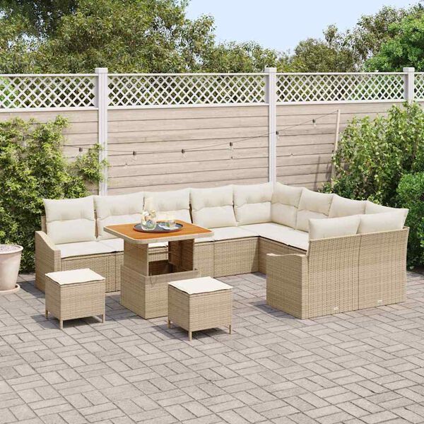 vidaXL Conjunto de Sof&aacute; de Jardim 12 pcs Bege Rattan Sint&eacute;tico