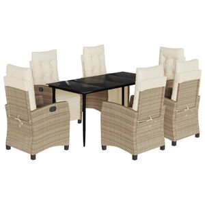 vidaXL 7 pcs conjunto de jantar p/ jardim com almofad&otilde;es vime PE bege