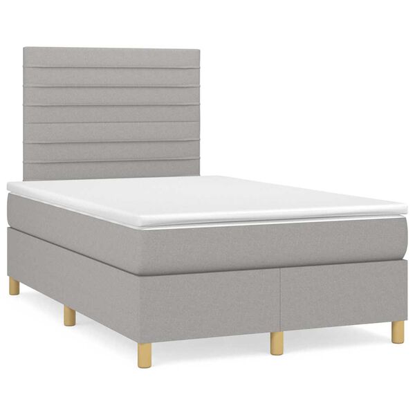 vidaXL Cama box spring c/ colch&atilde;o e LED 120x190 cm tecido cinza-claro