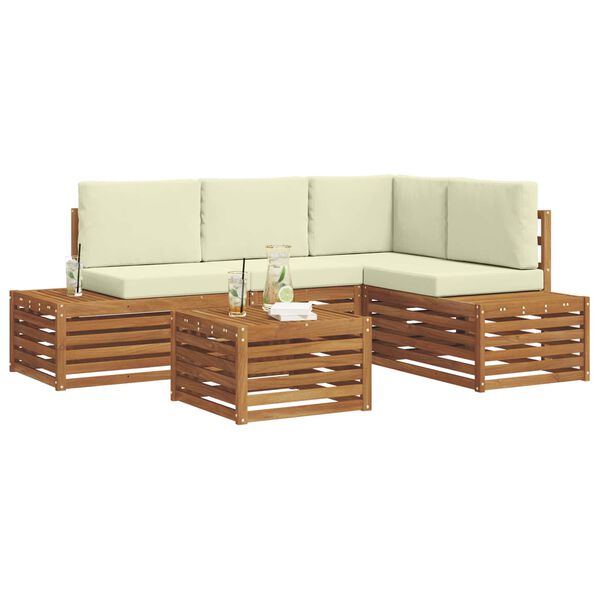 vidaXL Conjunto de Sof&aacute;s para Exterior 5 Pe&ccedil;a Natural e Creme