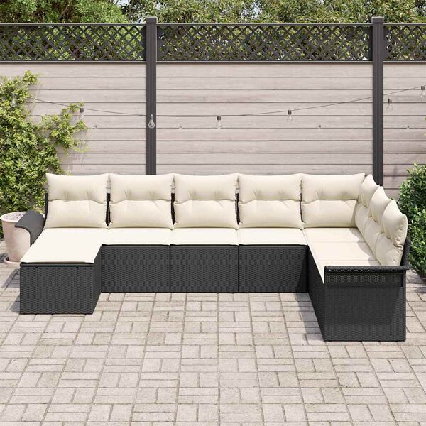 vidaXL Conjunto de Sof&aacute; de Jardim com almofada 8 pcs Preto vime PE