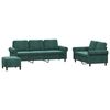 vidaXL 3 pcs conjunto de sof&aacute;s com almofad&otilde;es veludo verde-escuro